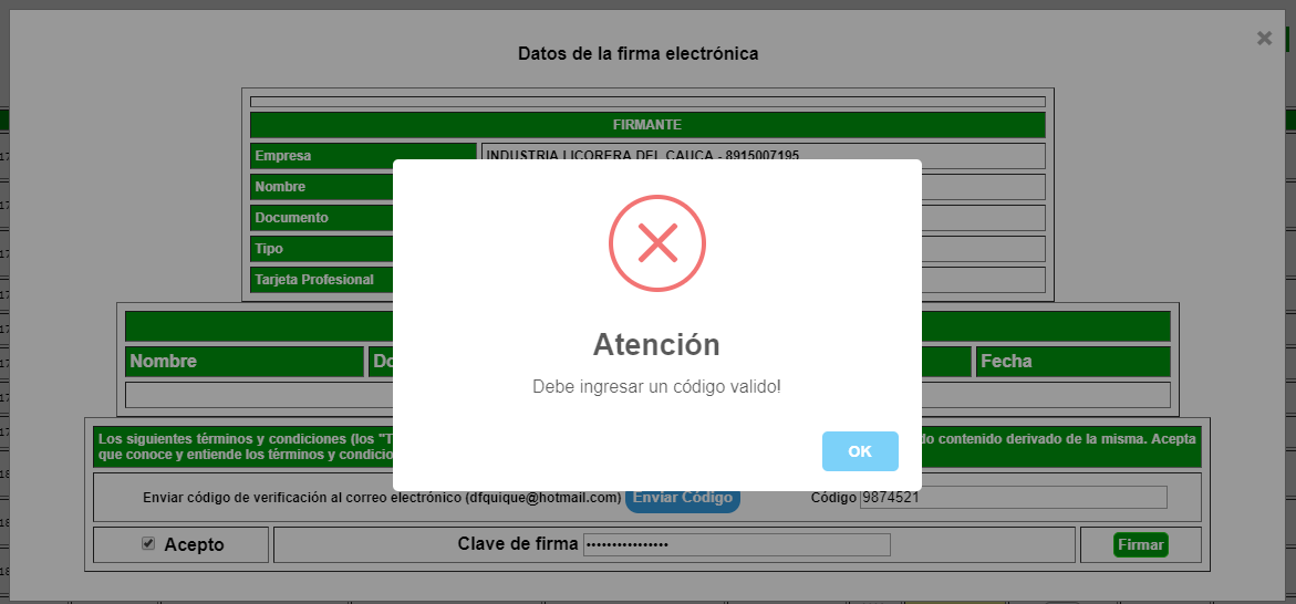 Error proceso firma